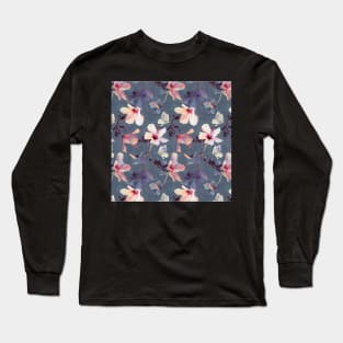 Butterflies and Hibiscus Flowers Long Sleeve T-Shirt